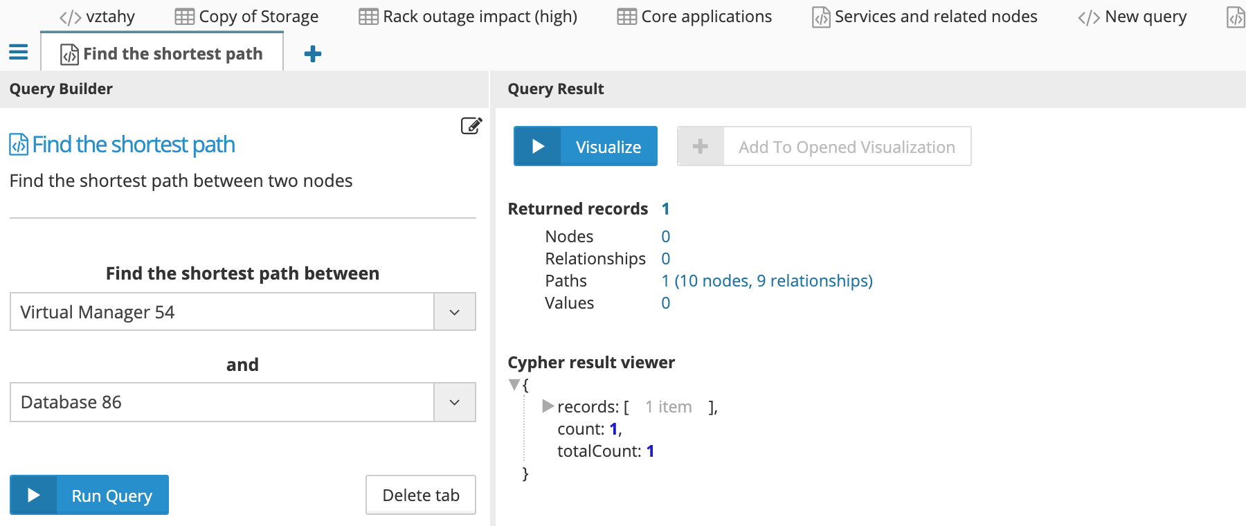 Graphlytic: Query Template results Find_the_shortest_path