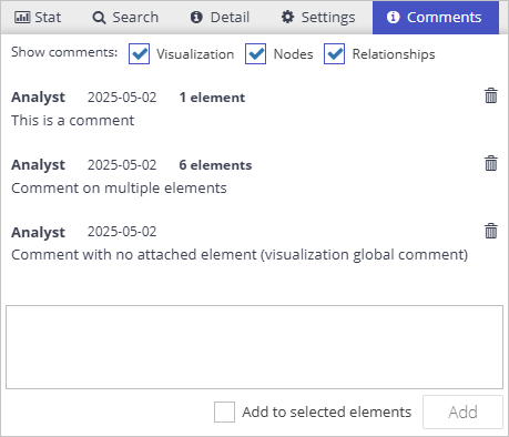 Comments tab in the Graphlytic visualization